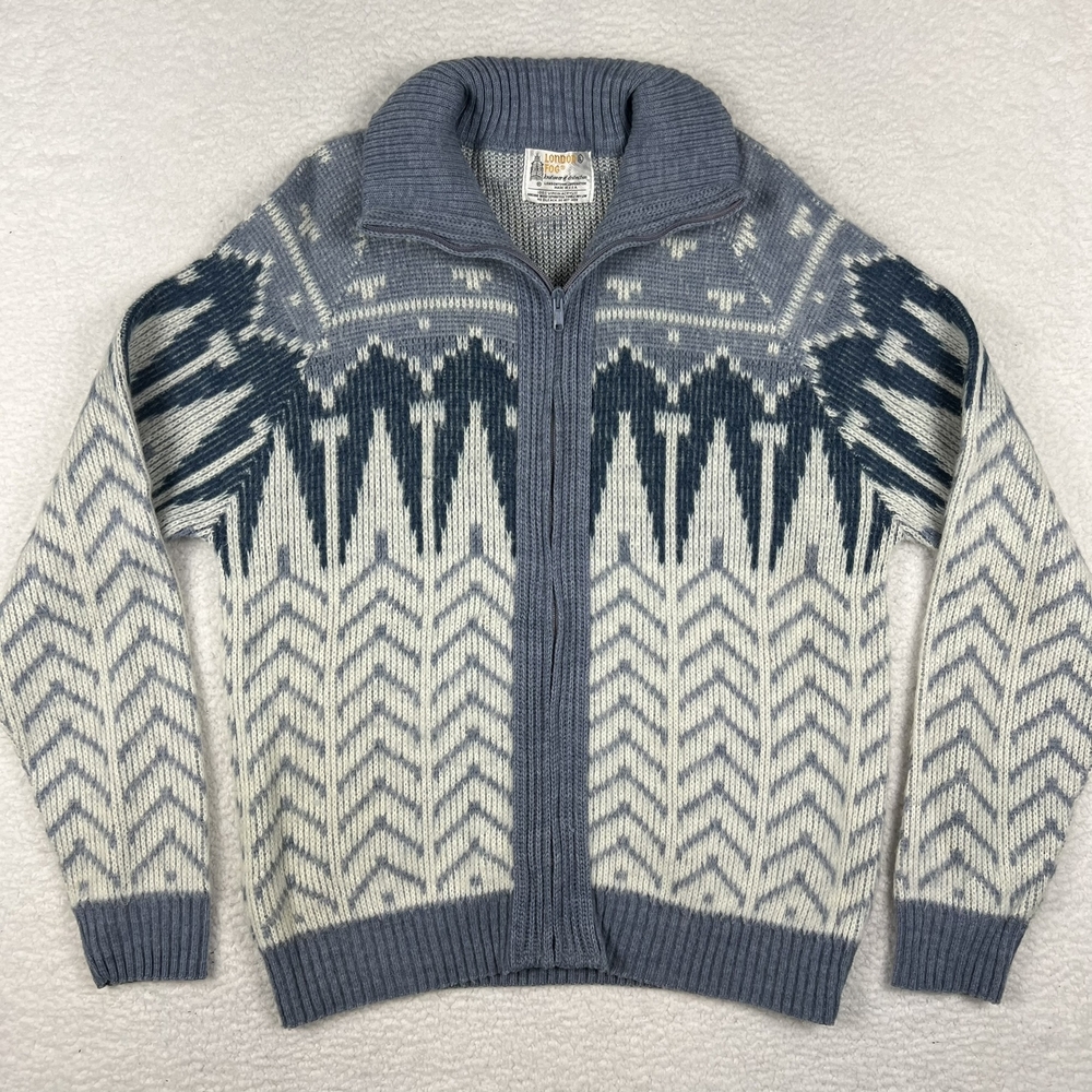 Vtg London Fog Sweater Mens Large Full Zip Knit Winter 90s Grandpa USA Made